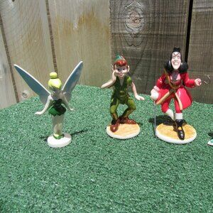 Vintage Disney Peter Pan Tinkerbell Captain Hook Ceramic Figures Japan
